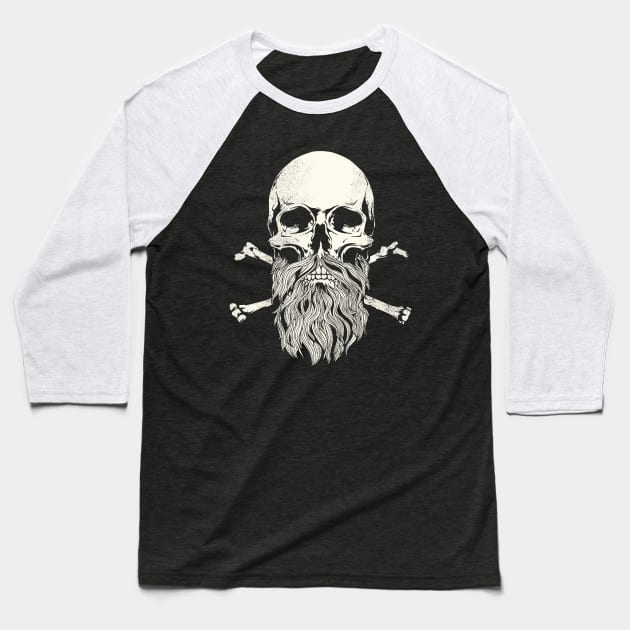 Bearded Skull Baseball T-Shirt by monolusi